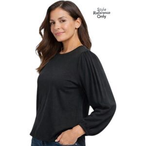 Garnet Hill Black Pleated Sleeve Knit Top Size Medium NWT Minimalist